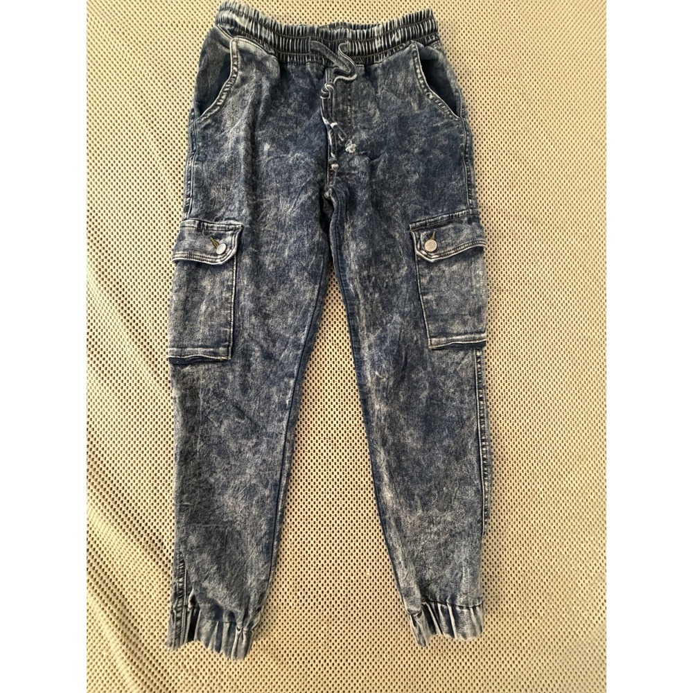 Thrill Jeans Cargo Combat Joggers Size S Tapered Pants Pockets Acid Stone Wash